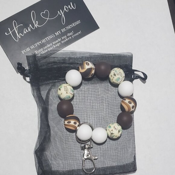 Handmade Coffee Lover Silicone Bead Keychain Bracelet – Stretch Wristlet with Cl - Picture 2 of 3